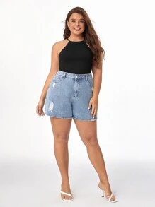 SHEIN BASICS Top Halter Sólido De La Talla Más Grande - Negro - Ver 6