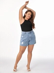 SHEIN BASICS Top Halter Sólido De La Talla Más Grande - Negro - Ver 7