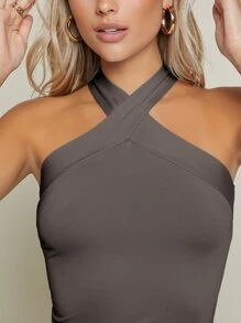 SHEIN BAE Solid Halter Top - Dark Grey - View 4