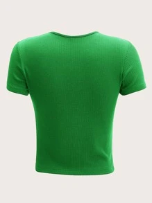 SHEIN EZwear Camiseta unicolor tejido de canalé - Verde - Ver 2