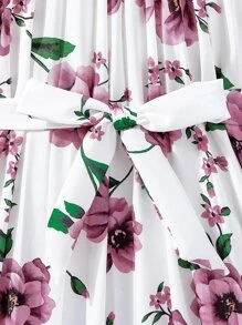 SHEIN Đầm Gái Xếp li Hoa Boho - trắng - Xem 5