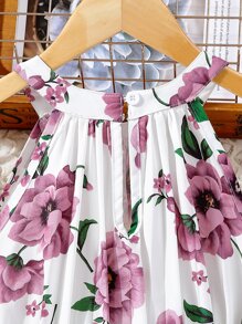 SHEIN Đầm Gái Xếp li Hoa Boho - trắng - Xem 6