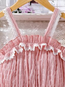 Chicas Top de tirantes con encaje en contraste ribete con fruncido - Rosa Pálido - Ver 5