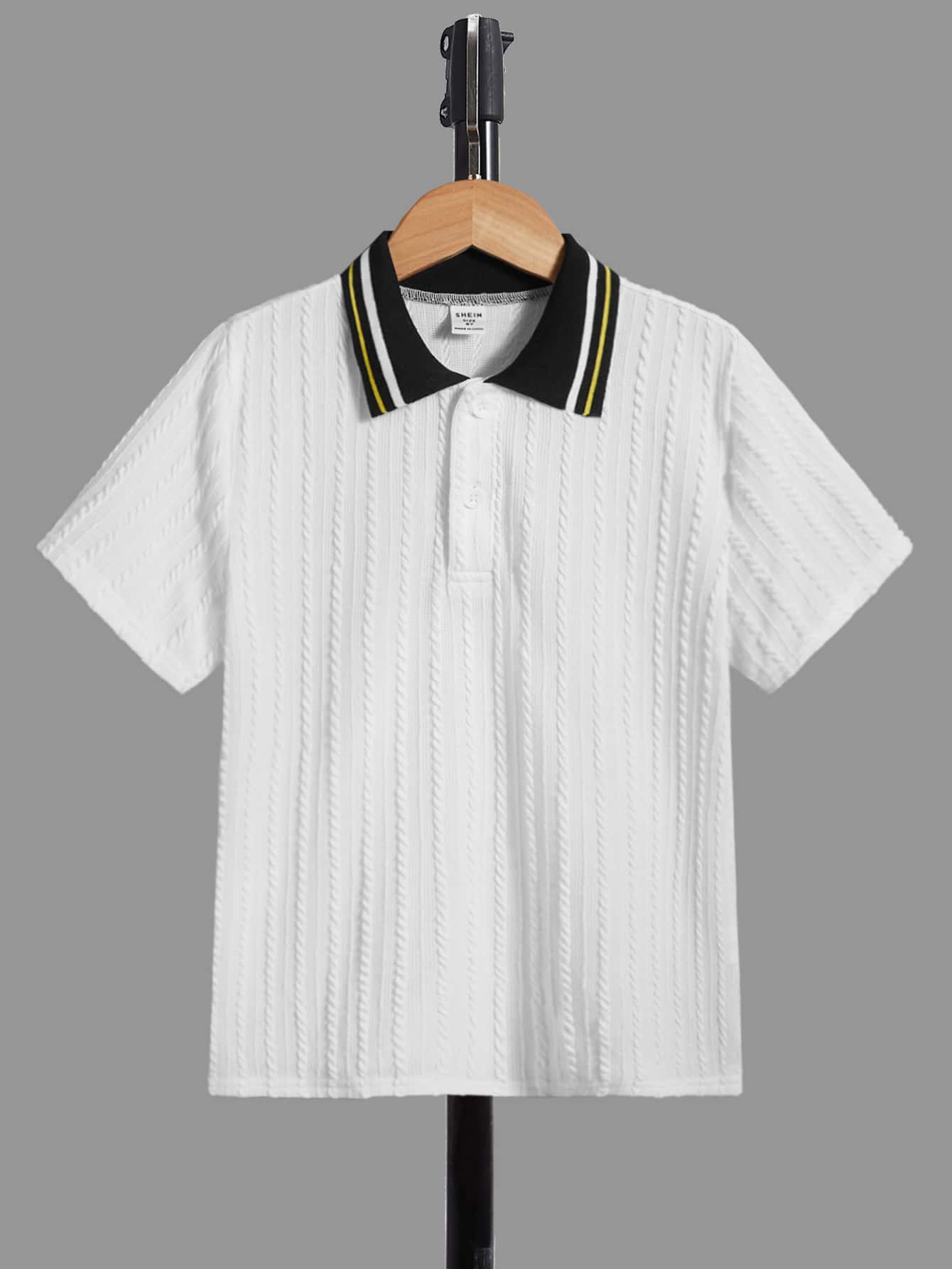 SHEIN 男孩條紋飾邊POLO衫