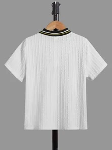 SHEIN 男孩條紋飾邊POLO衫