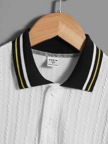 SHEIN 男孩條紋飾邊POLO衫