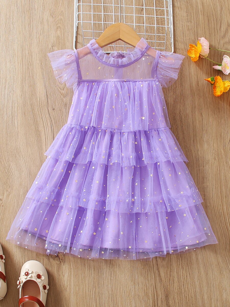 Robe En Tulle à Paillettes Pour Fille 1-6 Ans - Robe étoilée, Manches Flottantes, Légère, Pour Fête Ou Quotidien