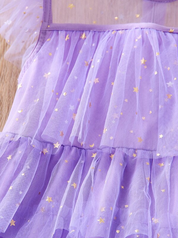 SHEIN Kids CHARMNG Toddler Girls Layered Hem Star Mesh Dress SHEIN USA