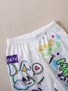 Bebé Pantalones deportivos con estampado de dibujos animados y letra - Blanco - Ver 3