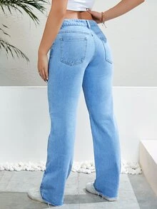 Slant Pocket Straight Leg Jeans - Light Wash - View 4