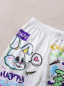 Bebé Pantalones deportivos con estampado de dibujos animados y letra - Blanco - Ver 4