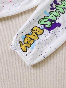 Bebé Pantalones deportivos con estampado de dibujos animados y letra - Blanco - Ver 5