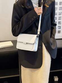輕便商務休閒迷你簡約翻蓋方形包適合青少年女孩女大學生、菜鳥和白領，非常適合辦公室、大學、工作、商務、通勤、戶外、旅行、郊遊 - 白色 - 查看 2