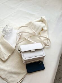 輕便商務休閒迷你簡約翻蓋方形包適合青少年女孩女大學生、菜鳥和白領，非常適合辦公室、大學、工作、商務、通勤、戶外、旅行、郊遊 - 白色 - 查看 7