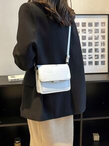 輕便商務休閒迷你簡約翻蓋方形包適合青少年女孩女大學生、菜鳥和白領，非常適合辦公室、大學、工作、商務、通勤、戶外、旅行、郊遊 - 白色 - 查看 8