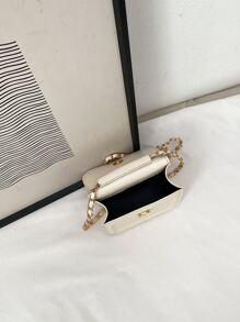 迷你字母圖案翻蓋方包 - 白色 - 查看 4