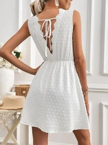 SHEIN Frenchy Swiss Dot Guipure Lace Insert Dress - White - View 3
