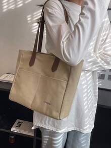 Bolsa de compras con estampado de letra - Caqui - Ver 1