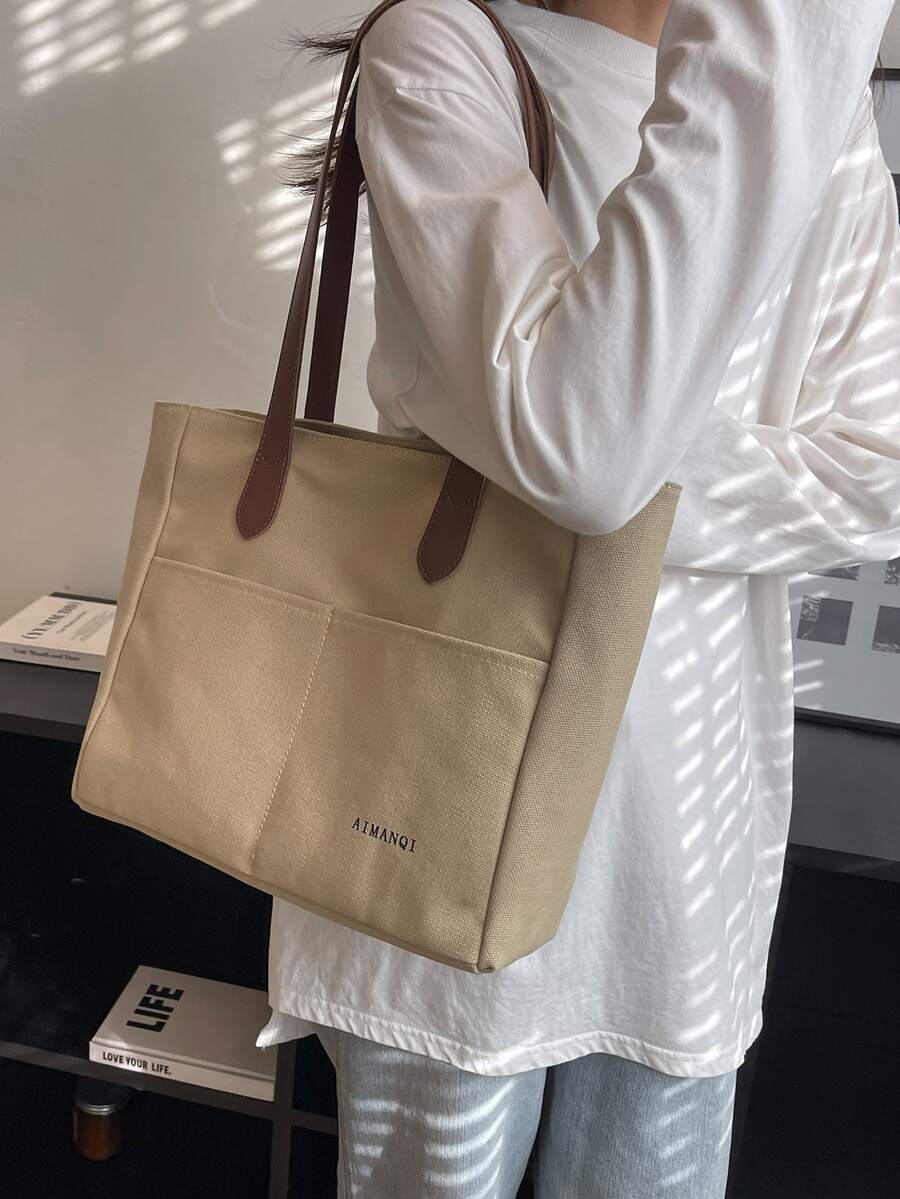 Bolsa de compras con estampado de letra - Caqui - Ver 1