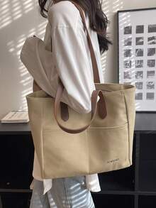 Bolsa de compras con estampado de letra - Caqui - Ver 2