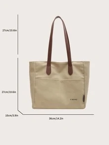 Bolsa de compras con estampado de letra - Caqui - Ver 3