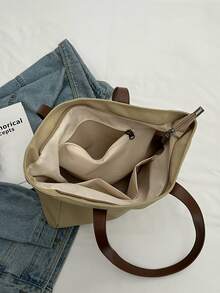 Bolsa de compras con estampado de letra - Caqui - Ver 4