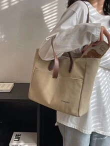 Bolsa de compras con estampado de letra - Caqui - Ver 5