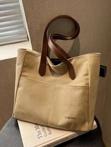 Bolsa de compras con estampado de letra - Caqui - Ver 6