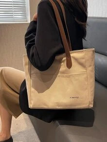 Bolsa de compras con estampado de letra - Caqui - Ver 8