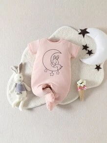 SHEIN Baby Moon & Cartoon Graphic Footed Sleep Jumpsuit - Pink - View 1