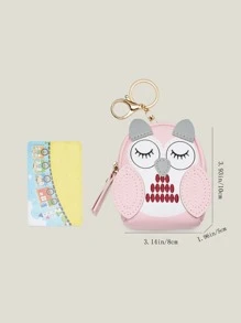 Cute Key Bag Owl Coin Purse Mini School Bag Car Key Chain Pendant Lady Wallet PU Coin Purses Coin Purse Keychain - Pink - View 6