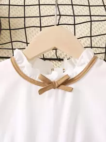 SHEIN Young Girl Color Block Elegant Urban & Resort Style Romper With Ruffle Hem And Mandarin Collar For Summer - Multicolor - View 3