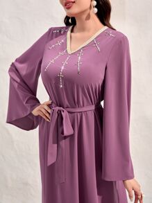 Modelyn Rhinestone Detail Belted Dress - Mauve Purple - View 6