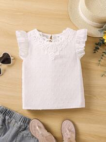 SHEIN 女小童白色素色休閒,簡約風和多用途襯衫帶A圓形翻領適合夏天 - 白色 - 查看 1