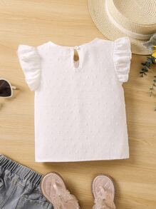SHEIN 女小童白色素色休閒,簡約風和多用途襯衫帶A圓形翻領適合夏天 - 白色 - 查看 2