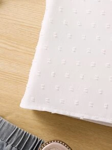 SHEIN 女小童白色素色休閒,簡約風和多用途襯衫帶A圓形翻領適合夏天 - 白色 - 查看 4