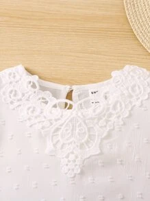 SHEIN 女小童白色素色休閒,簡約風和多用途襯衫帶A圓形翻領適合夏天 - 白色 - 查看 5