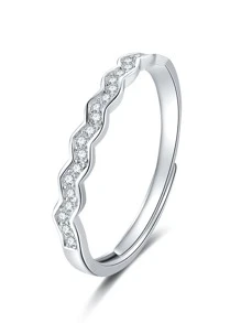Cubic Zirconia Decor Silver Ring - Silver - View 1
