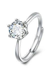 Cubic Zirconia Decor Silver Wedding Band - Multicolor - View 1