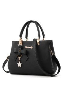 蝴蝶结装饰单肩包，女士优雅大容量手提包钱包带替换斜挎包可调节肩带，最佳母亲节礼物创意，母亲节礼物，妈妈礼物，妈妈必备品，外出妈妈包 - 黑色 - 查看 1