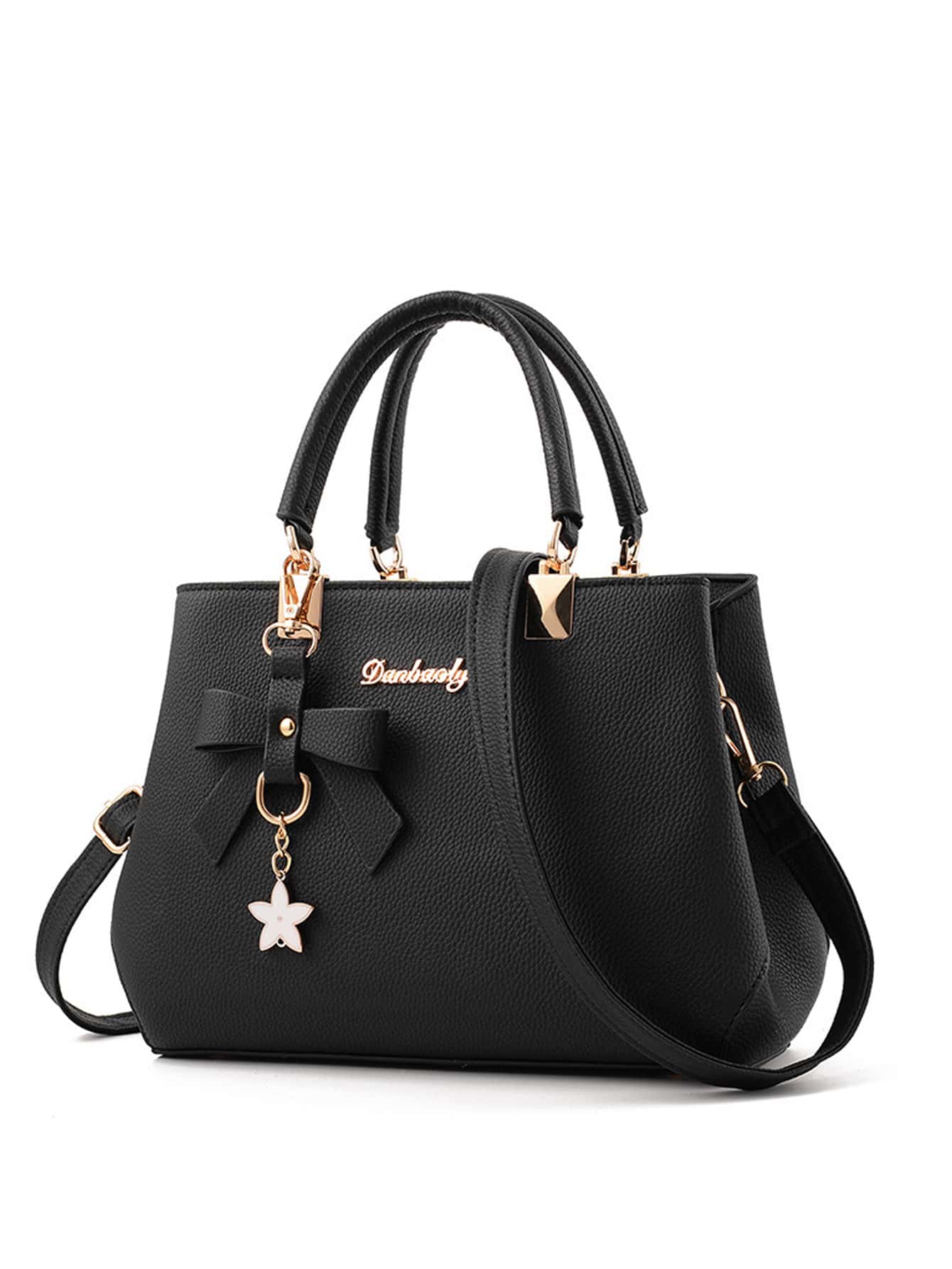 蝴蝶结装饰单肩包，女士优雅大容量手提包钱包带替换斜挎包可调节肩带，最佳母亲节礼物创意，母亲节礼物，妈妈礼物，妈妈必备品，外出妈妈包 - 黑色 - 查看 1