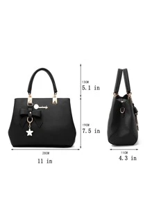 蝴蝶结装饰单肩包，女士优雅大容量手提包钱包带替换斜挎包可调节肩带，最佳母亲节礼物创意，母亲节礼物，妈妈礼物，妈妈必备品，外出妈妈包 - 黑色 - 查看 4