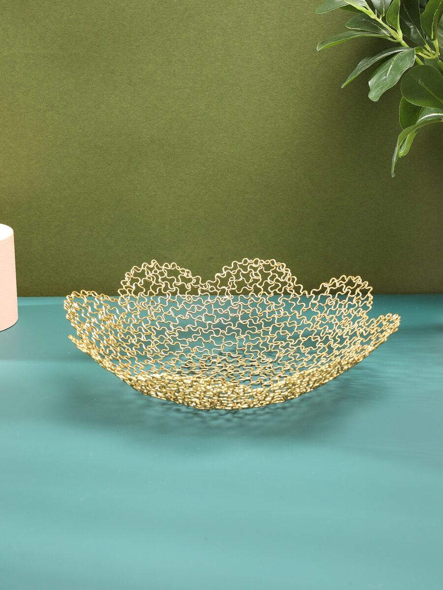 1pc Iron Jewelry Tray, Flower Design Hollow Out Jewelry Storage Display Showcase Holder Box For Home - Gold - View 1