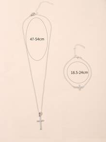 十字架吊飾項鍊和手鐲 - 銀色 - 查看 2