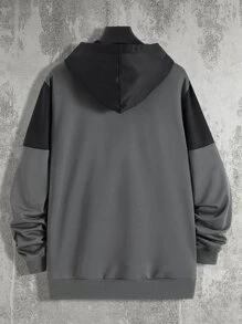 Manfinity Men Letter Graphic Two Tone Kangaroo Pocket Drawstring Hoodie - Multicolor - View 2