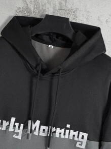 Manfinity Men Letter Graphic Two Tone Kangaroo Pocket Drawstring Hoodie - Multicolor - View 3