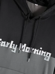 Manfinity Men Letter Graphic Two Tone Kangaroo Pocket Drawstring Hoodie - Multicolor - View 4