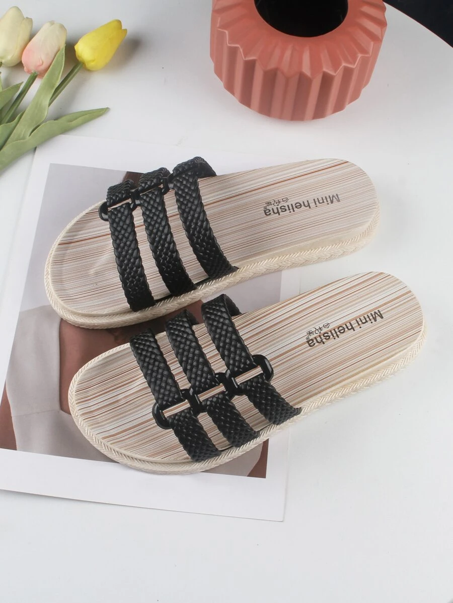 vacación Chanclas para con diseño trenzado con multitira Chanclas - Negro - Ver 1