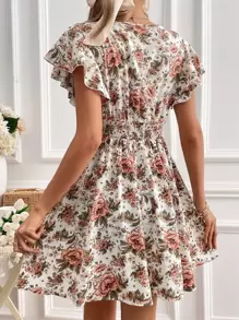 SHEIN Frenchy 印花蝴蝶袖A字連衣裙 - 彩色 - 查看 2