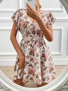 SHEIN Frenchy 印花蝴蝶袖A字連衣裙 - 彩色 - 查看 3